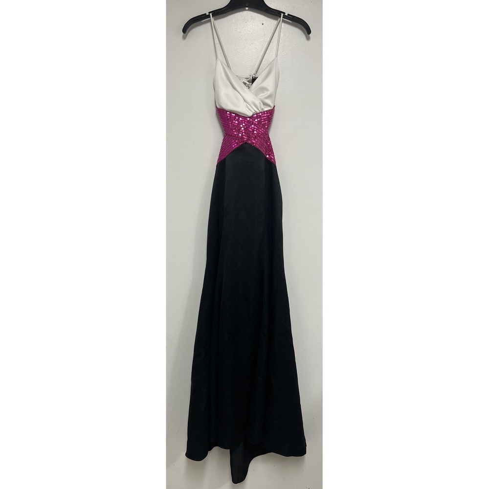 MASQUERADE Formal Dress White Black Pink Beaded Sequins Long Size 1/2